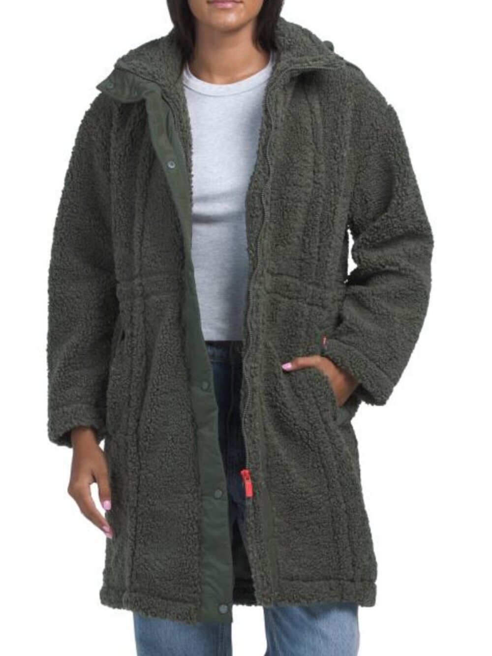 HUNTER Hunter Green Iris Sherpa Longline Mixed Media Active Coat